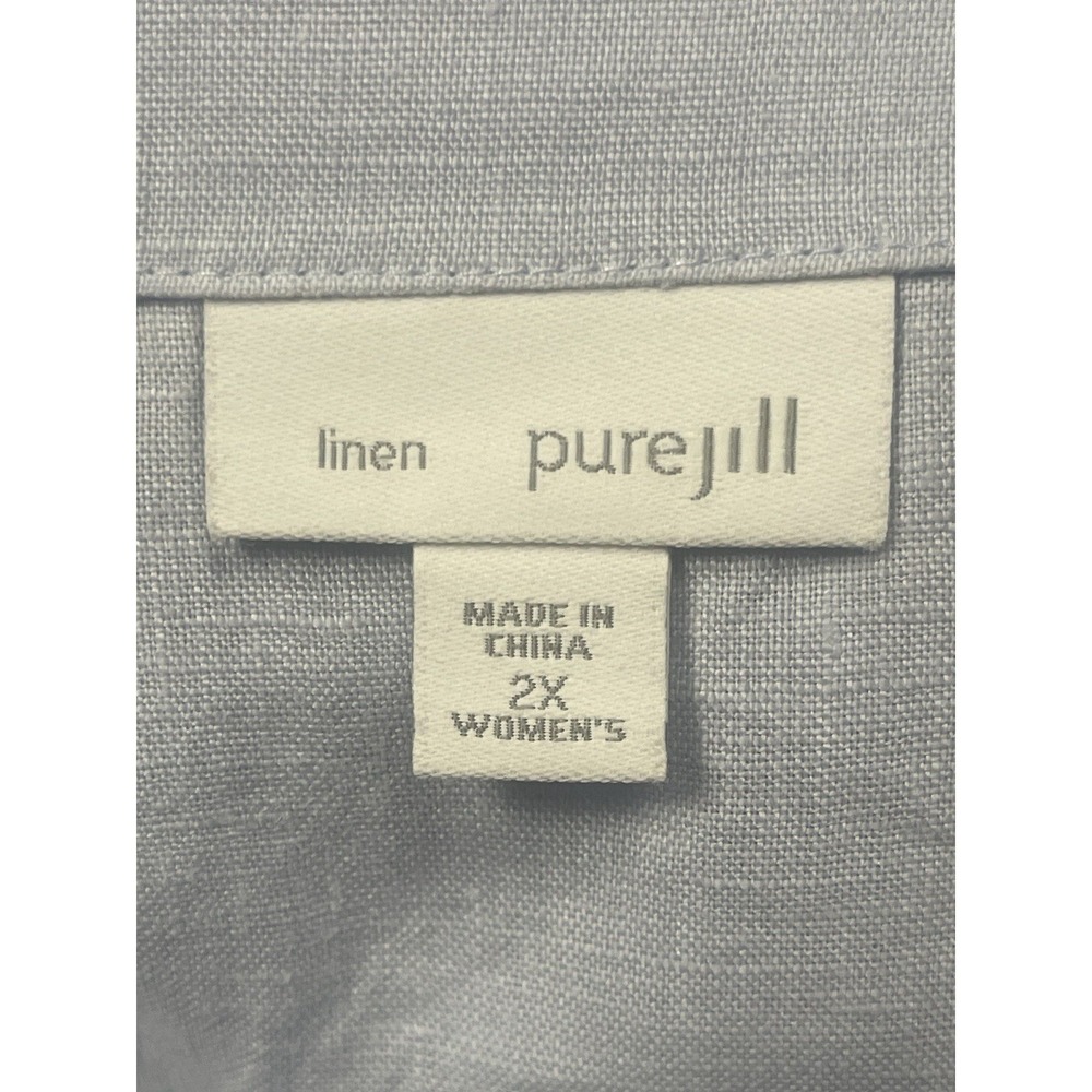 J Jill Purejill Light Blue Linen Top Womens 2X Pullover 3/4 Sleeve Laganlook - Picture 5 of 7